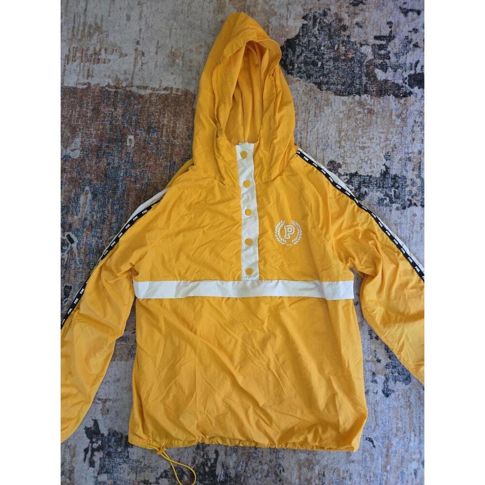 Victoria's Secret PINK Windbreaker Jacket Yellow Quarter Snap Hooded Womens XS